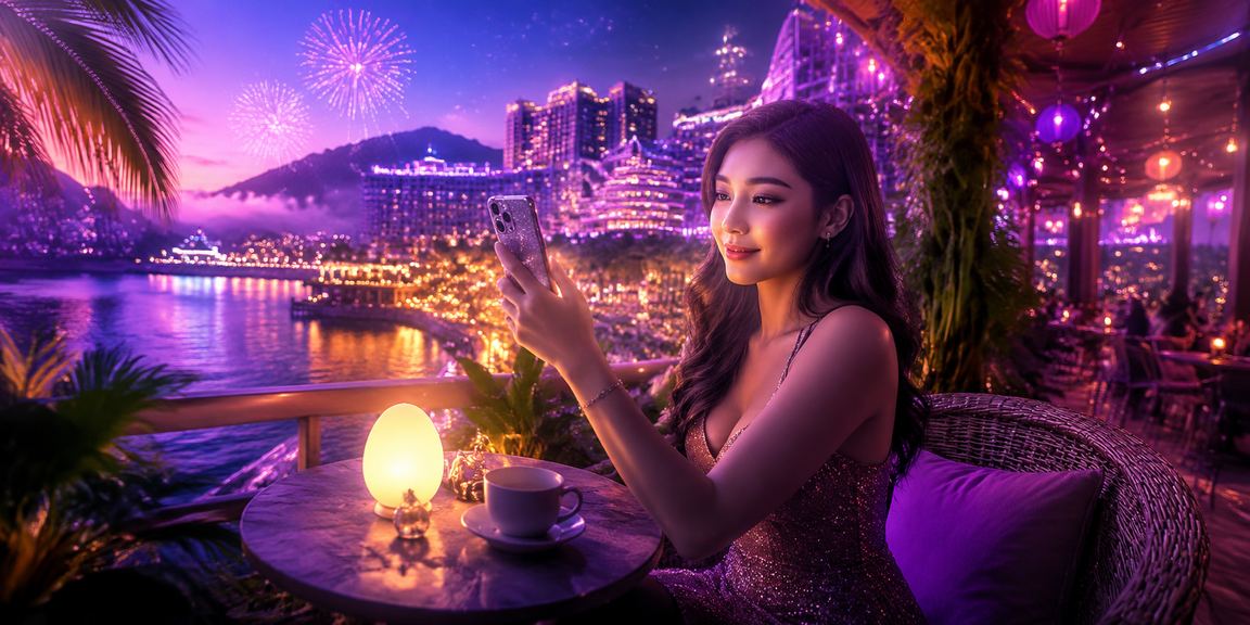 Pengguna Malaysia log masuk ke akaun ff12 melalui telefon mudah alih di Genting Highlands